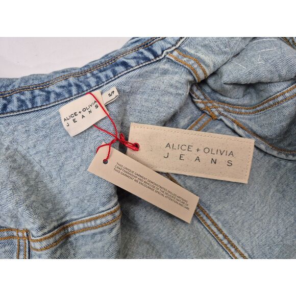 Alice + & Olivia Women's Nelson Crystal Embellished Denim Jean Jacket Size Small - Picture 5 of 6